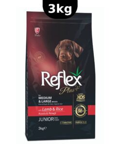 غذای خشک سگ جونیور رفلکس پلاس طعم گوشت بره (Reflex Plus Junior Lamb And Rice ) وزن ۳ کیلوگرم